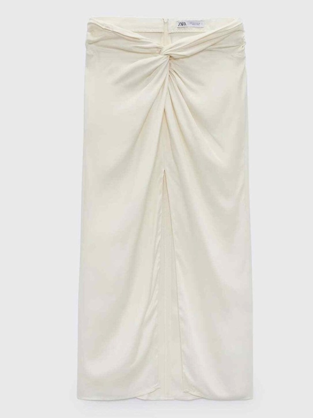NWT Zara Ecru Knotted Satin Midi Skirt with Front Slit
